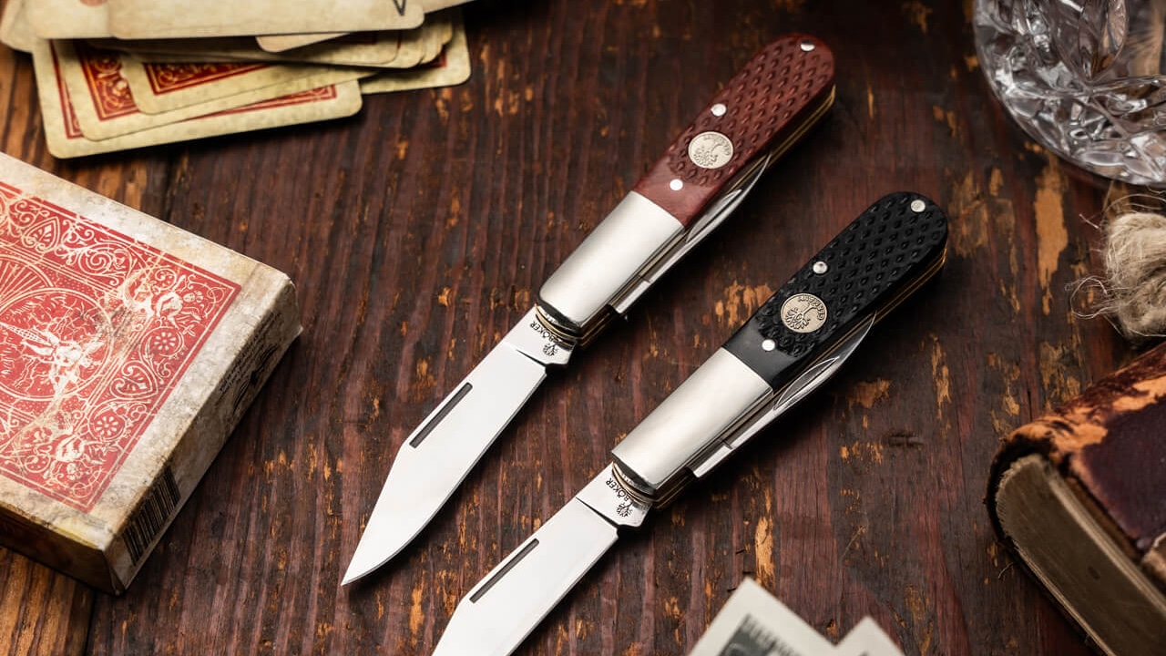 Boker Barlow Pocket Knife Checkered Brown Bone