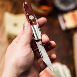 Boker Barlow Pocket Knife Checkered Brown Bone