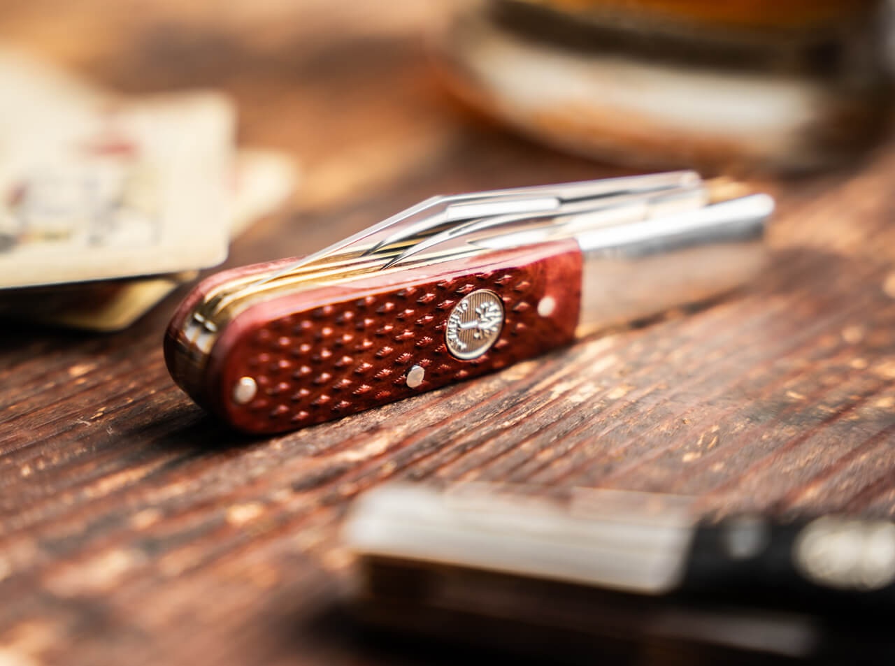 Boker Barlow Pocket Knife Checkered Brown Bone