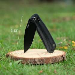 CJRB Mega Maximal Thumb Stud & Crossbar Lock Knife Black Micarta Handle