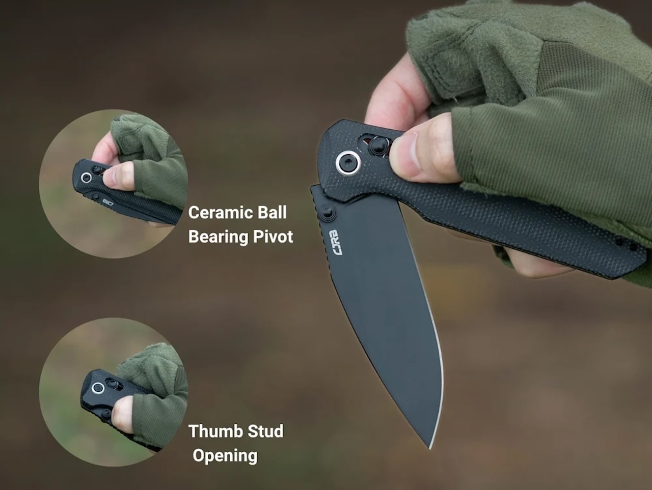 CJRB Mega Maximal Thumb Stud & Crossbar Lock Knife Black Micarta Handle