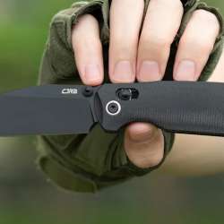CJRB Mega Maximal Thumb Stud & Crossbar Lock Knife Black Micarta Handle