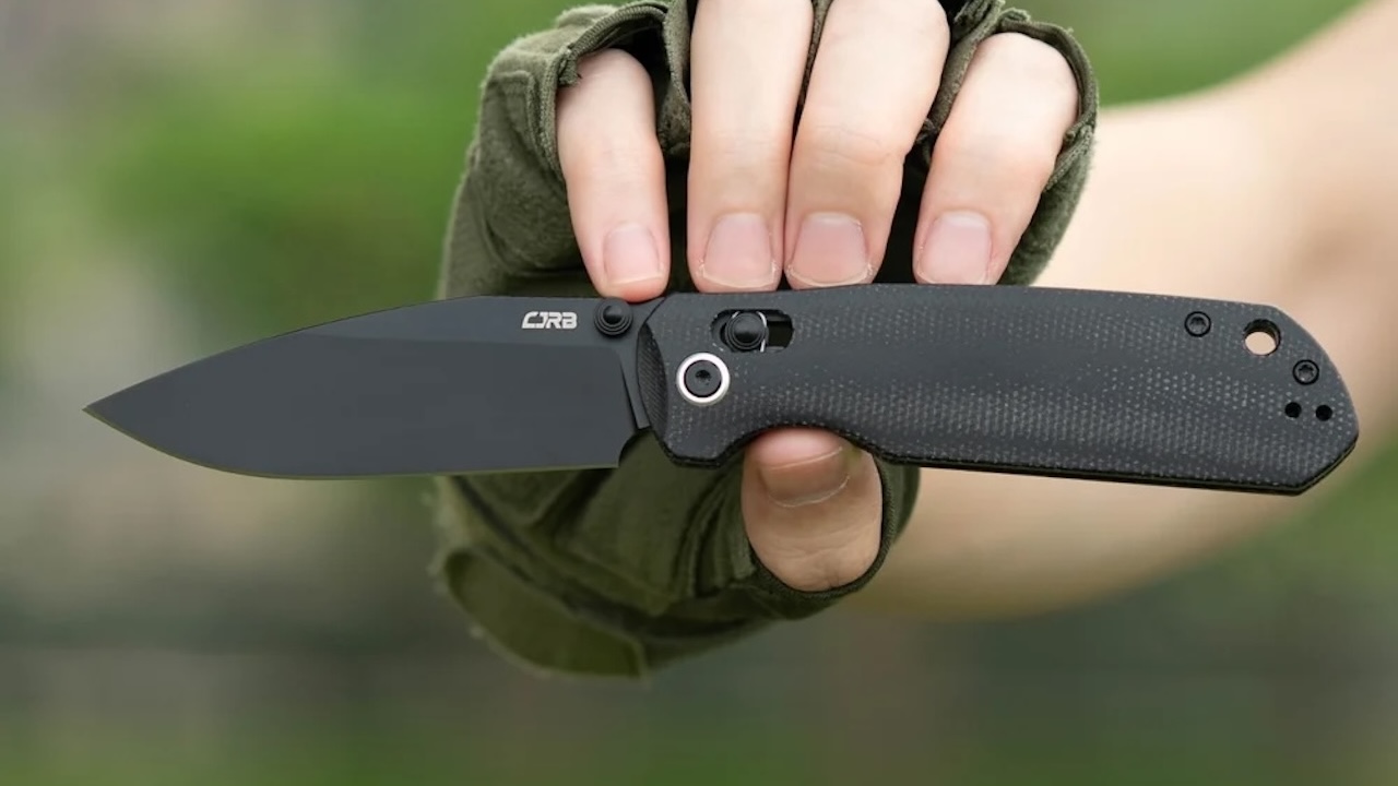 CJRB Mega Maximal Thumb Stud & Crossbar Lock Knife Black Micarta Handle