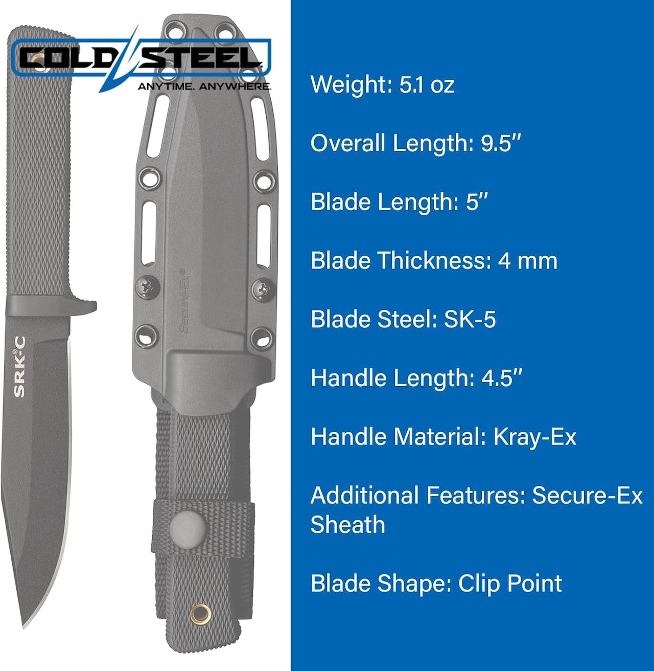 COLD STEEL SRK Compact 5-inch SK-5 Clip Point