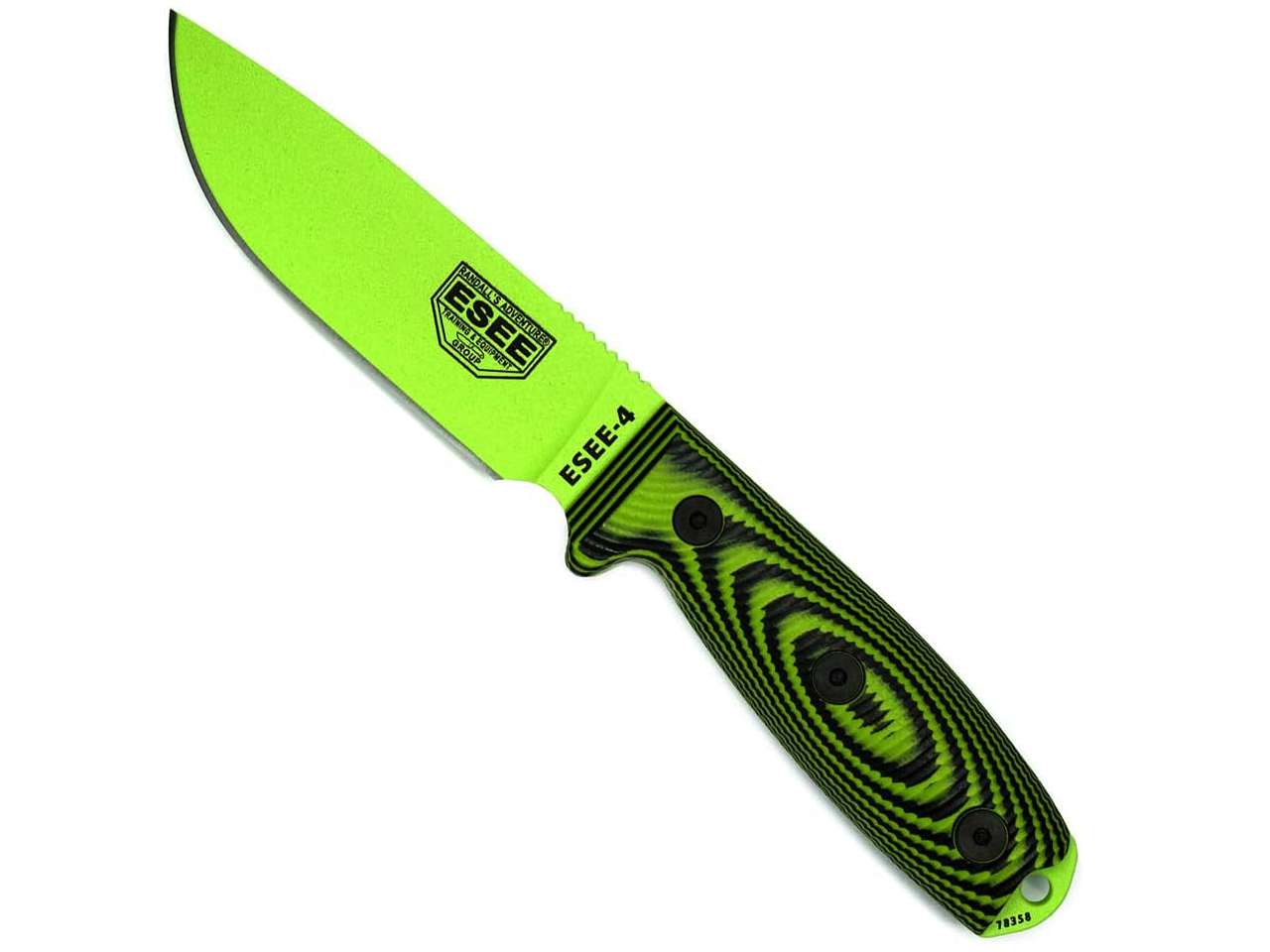 ESEE-4 1095 Carbon Steel Black Sheath Venom Green Blade Neon Green Black G10 3D Handle