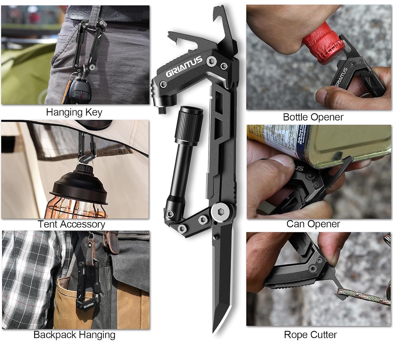 GIRIAITUS Carabiner Multitool 8-in-1 EDC Carabiners Pocket Knife for Camping 4