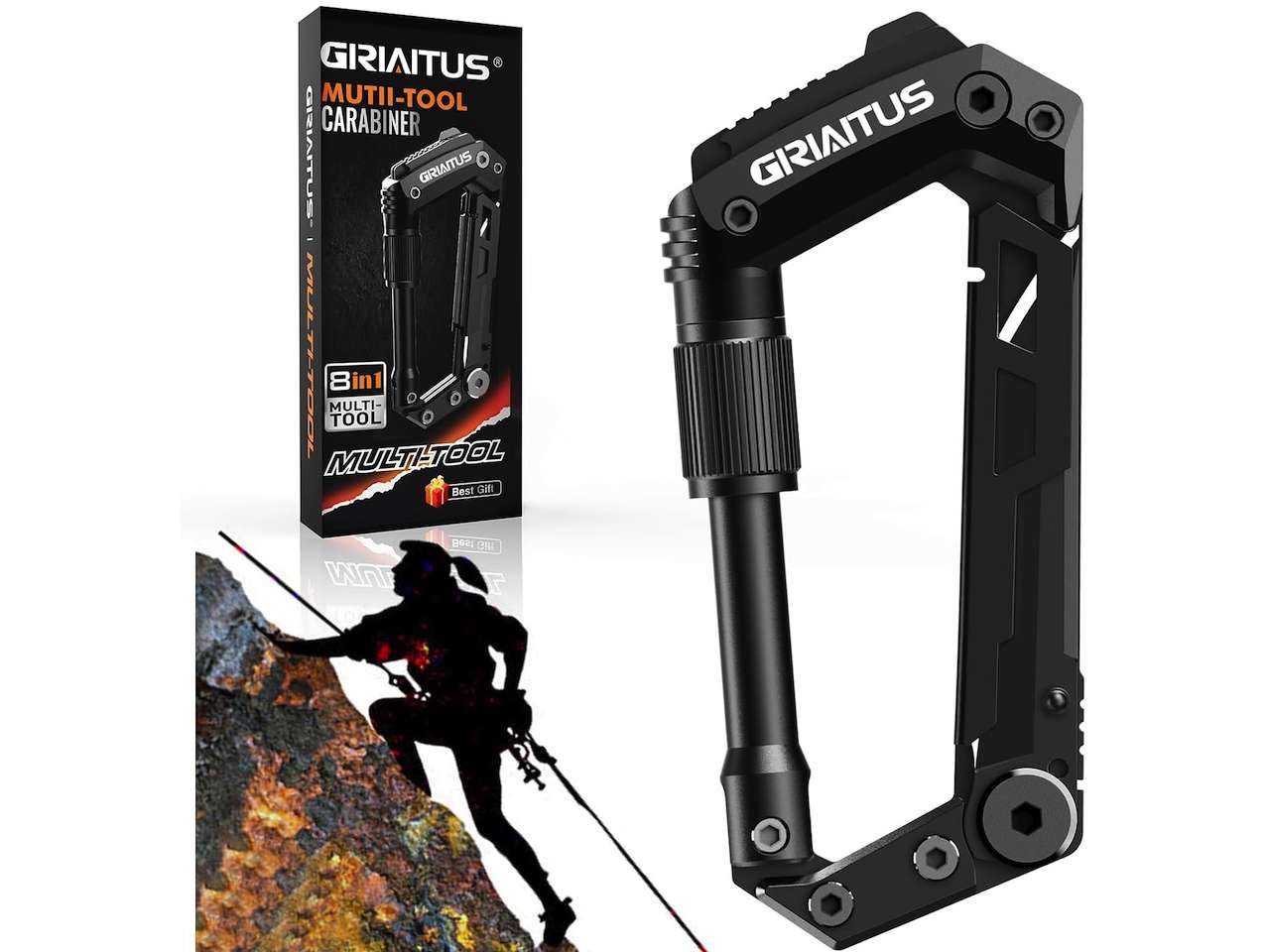 GIRIAITUS Carabiner Multitool 8-in-1 EDC Carabiners Pocket Knife for Camping 9