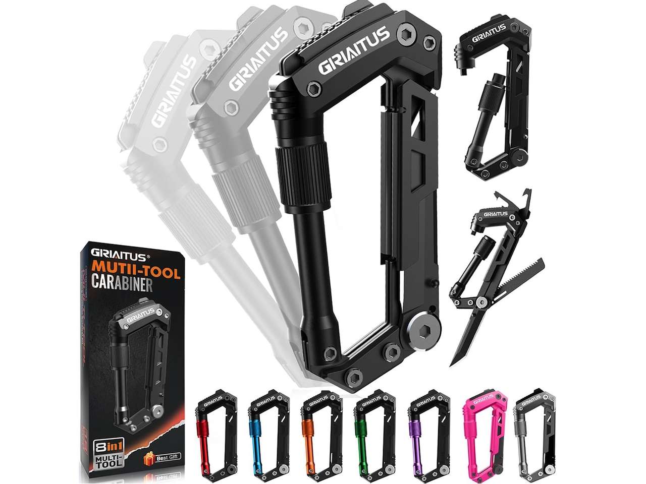 GIRIAITUS Carabiner Multitool 8-in-1 EDC Carabiners Pocket Knife for Camping