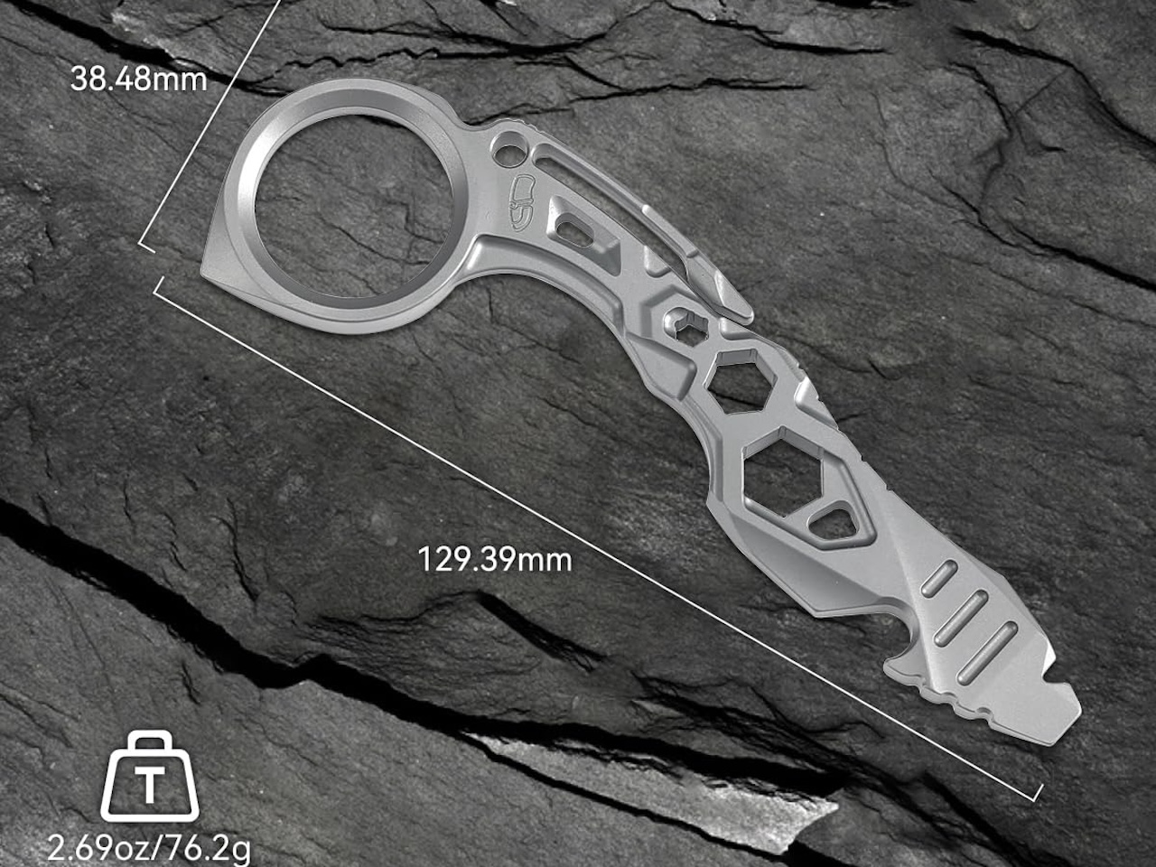 KANSEPT PryMate Plain Titanium Pry Bar Multitool G008A1 Dimensions