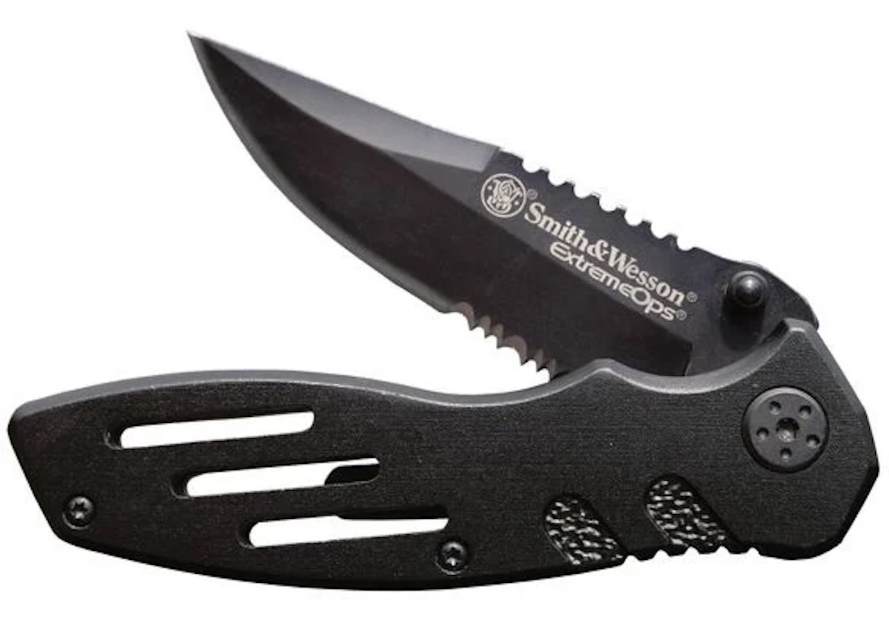 Smith & Wesson Accessories Extreme Ops SWA24S 7.1in S.S. Folding Knife with 3.1in Serrated Clip Point Blade and Aluminum Handle for Outdoor 2