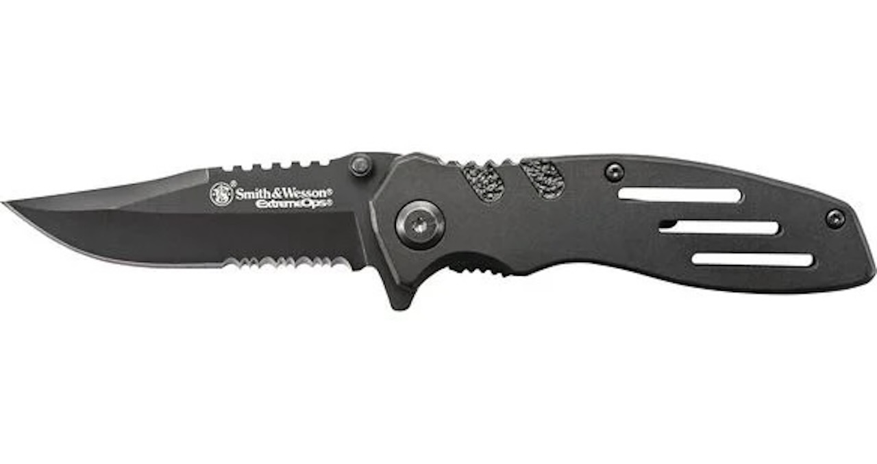 Smith & Wesson Accessories Extreme Ops SWA24S 7.1in S.S. Folding Knife with 3.1in Serrated Clip Point Blade and Aluminum Handle for Outdoor 4