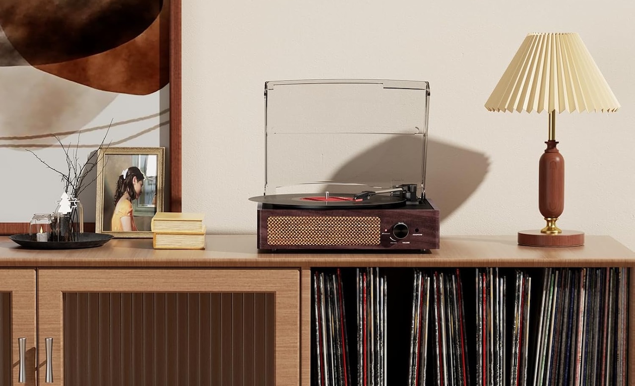 Vinyl Record Player Turntable with Built-in Bluetooth Receiver & 2 Stereo Speakers