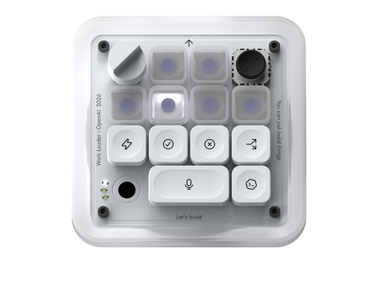 Official product view of the OpenAI and Work Louder Codex Micro controller
