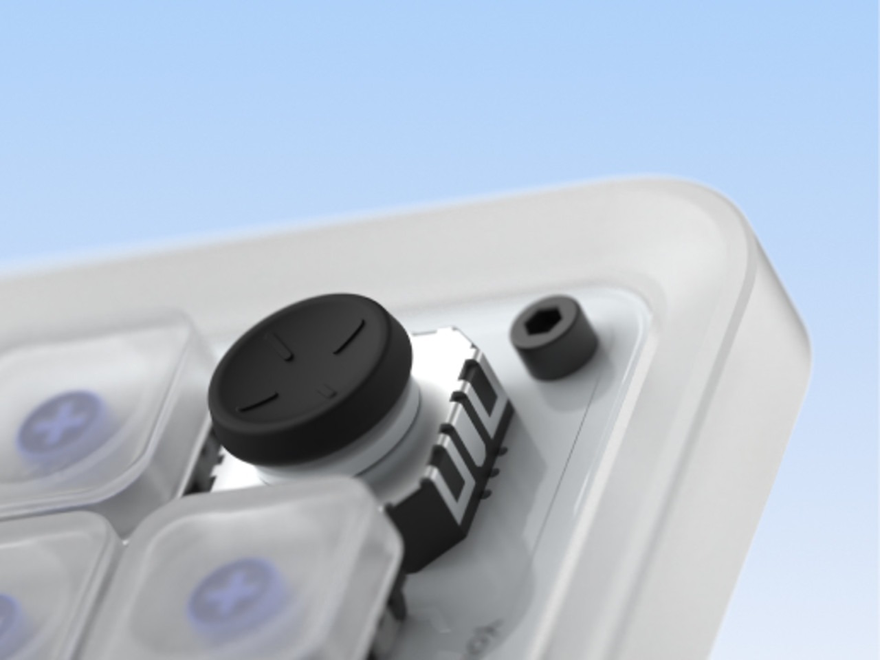 Close-up of the Codex Micro rotary dial and joystick