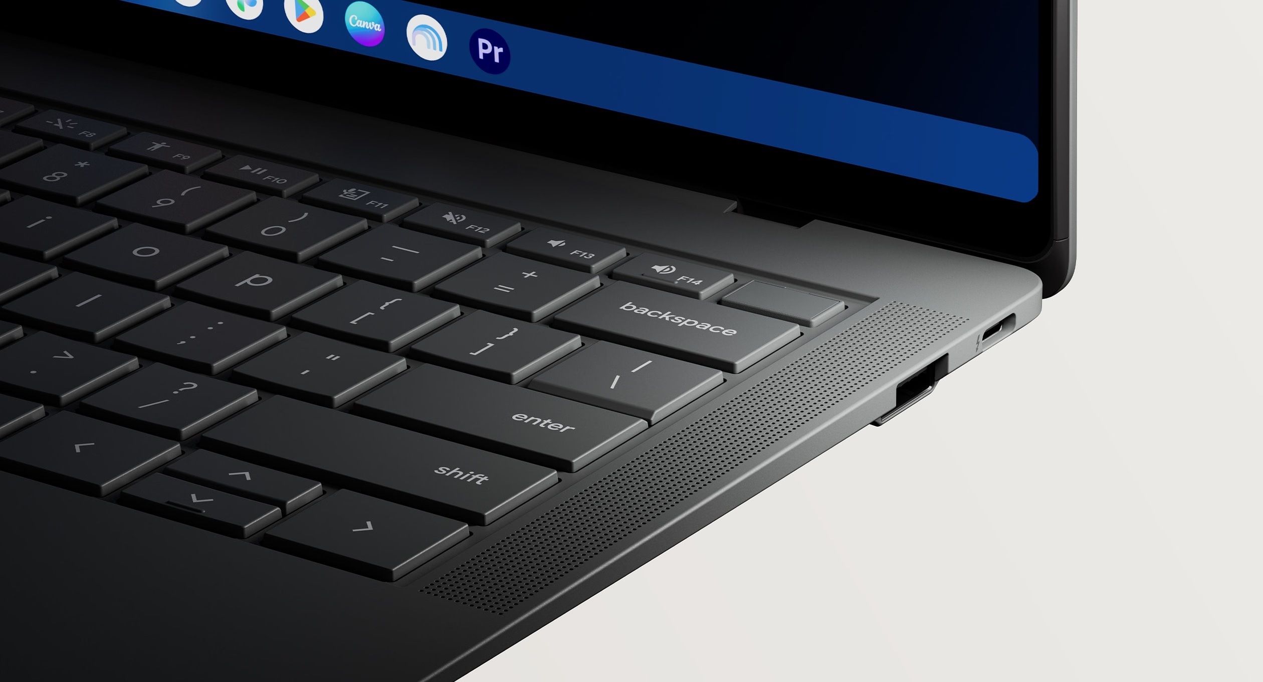 Speaker grille beside the ASUS Googlebook 14 keyboard