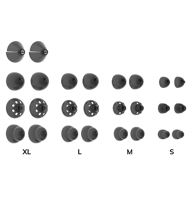 Included ear domes in multiple styles and sizes.