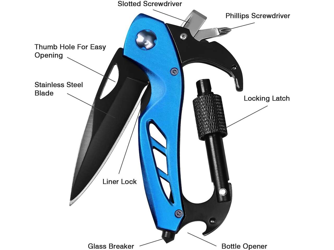FUNBRO EDC Multitool Carabiner with Knife Bottle Opener Design