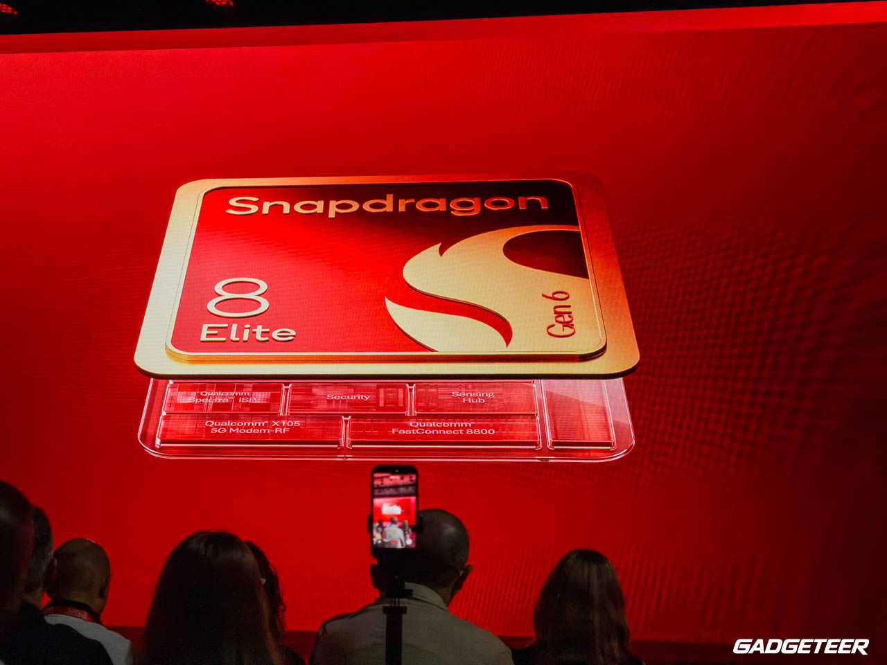Qualcomm keynote slide showing the Snapdragon 8 Elite Gen 6 mobile chipset