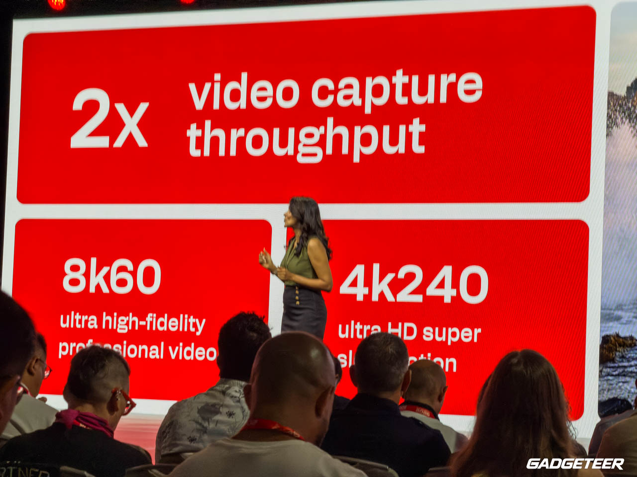Qualcomm keynote slide showing 8K at 60 fps and 4K at 240 fps video capture modes