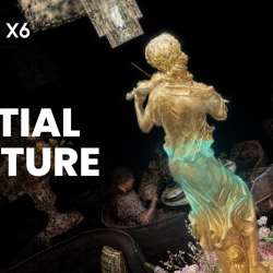 Insta360 Spatial Capture artwork showing a reconstructed statue and its surroundings