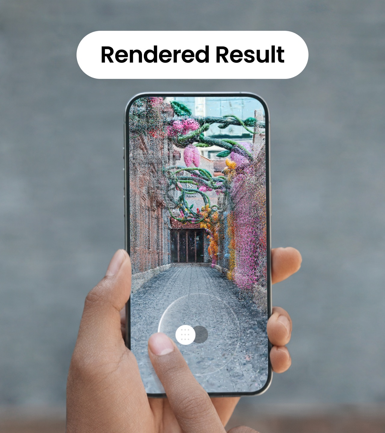 A phone displays the reconstructed passageway in Insta360 Spatial Capture
