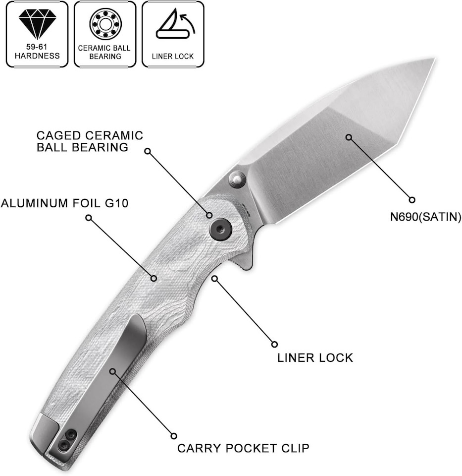 Petrified fish PFE20 Bat 3.2722 N690 Steel Satin Blade Pocket Folding Knife 2 1