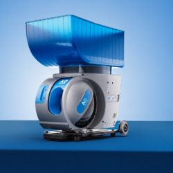 AO Pace S Pro ball machine on a blue background.