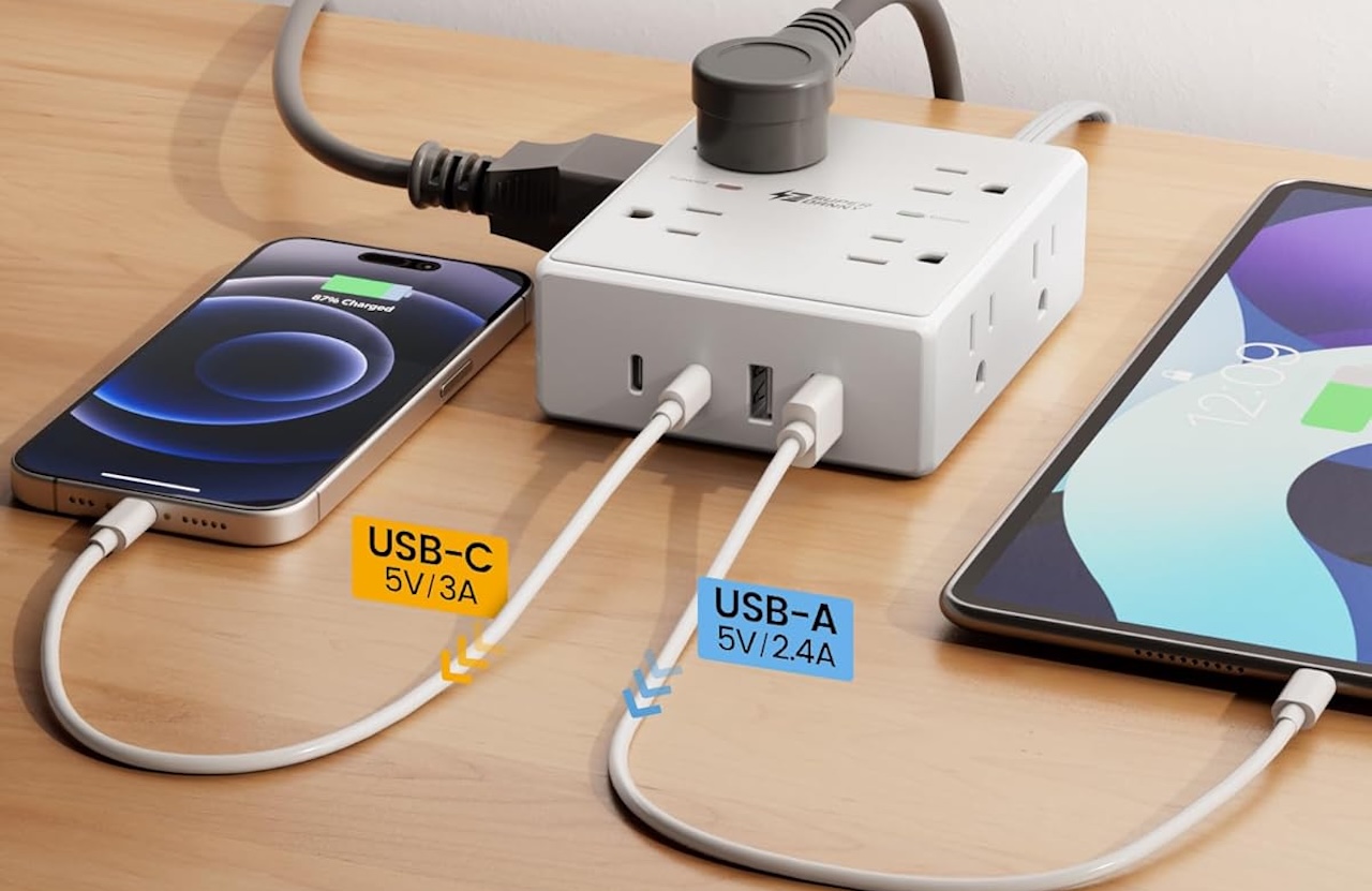 SUPERDANNY Extension Cord ,Flat Plug Surge Protector Power Strip