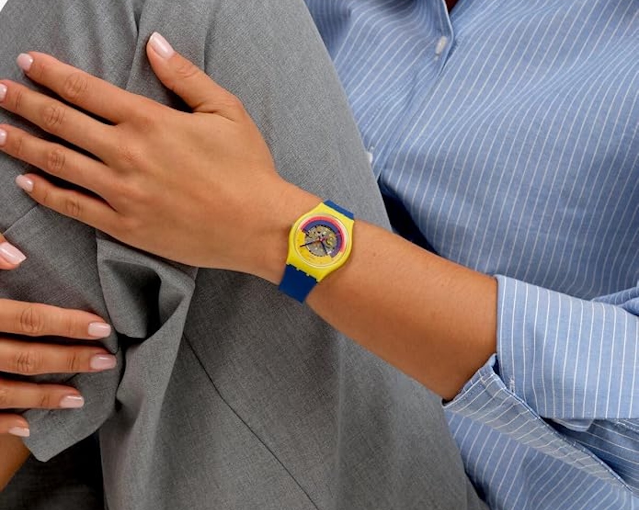 Swatch Round Unisex Casual Watch Bio-sourced Yellow Quartz Water Resistant Timing is Everything