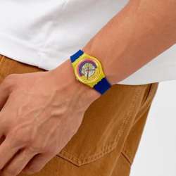 Swatch Round Unisex Casual Watch Bio-sourced Yellow Quartz Water Resistant Timing is Everything