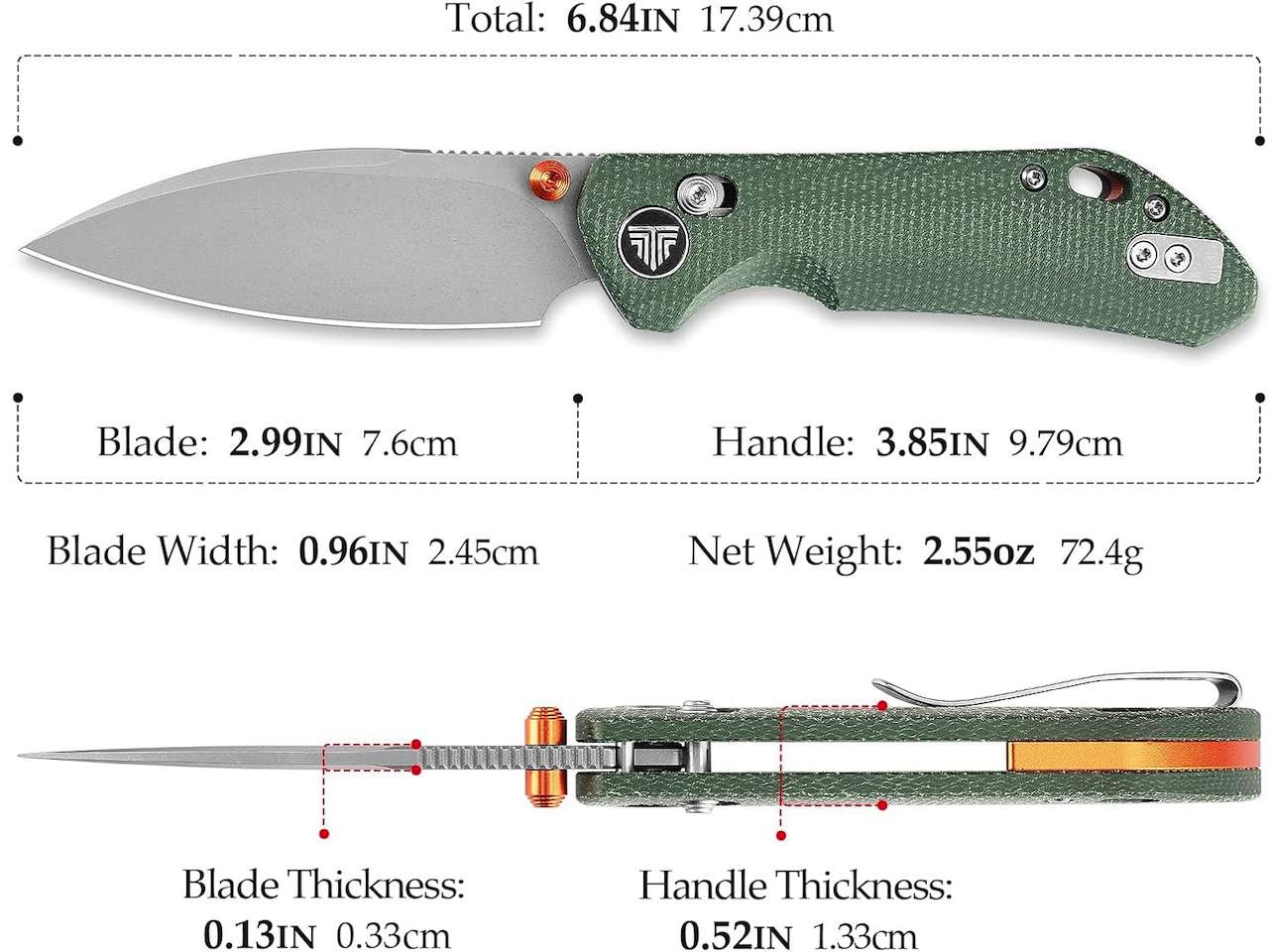 TRIVISA Pocket Knife, 2.99 inch14C28N Blade EDC Knife Otter-GM