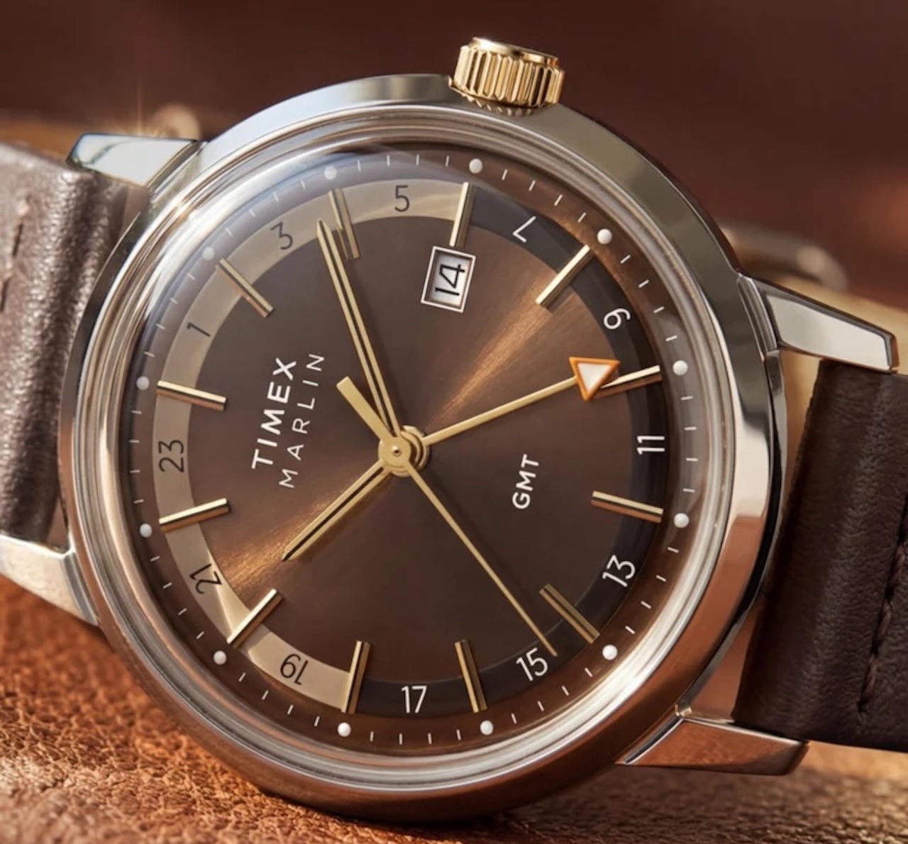 Timex Marlin Quartz GMT 40mm Leather Strap Watch