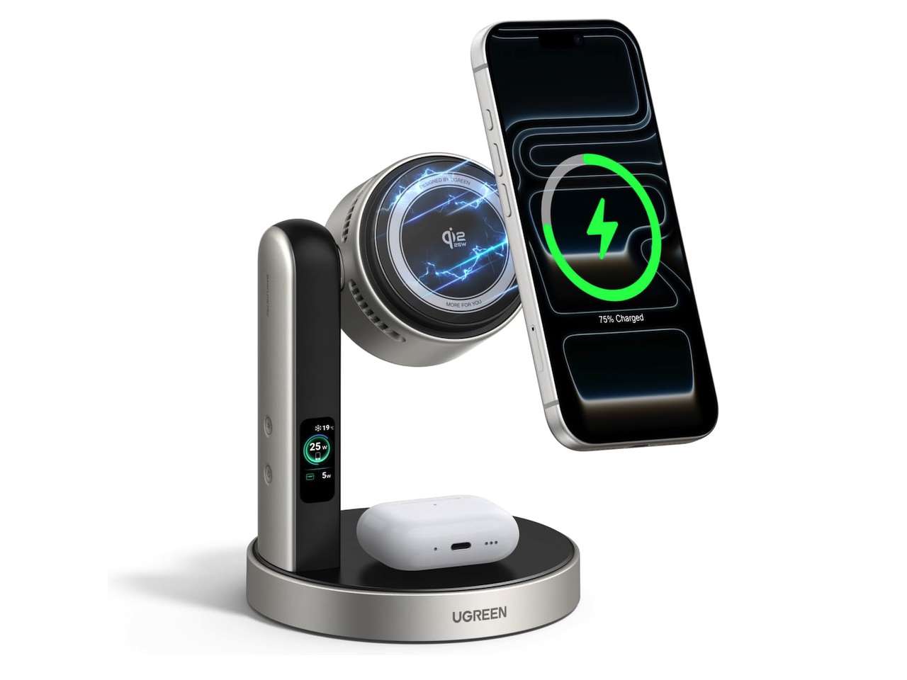 UGREEN Magflow Pro 25W Qi2.2-Certified 2-in-1 Wireless Charging Station
