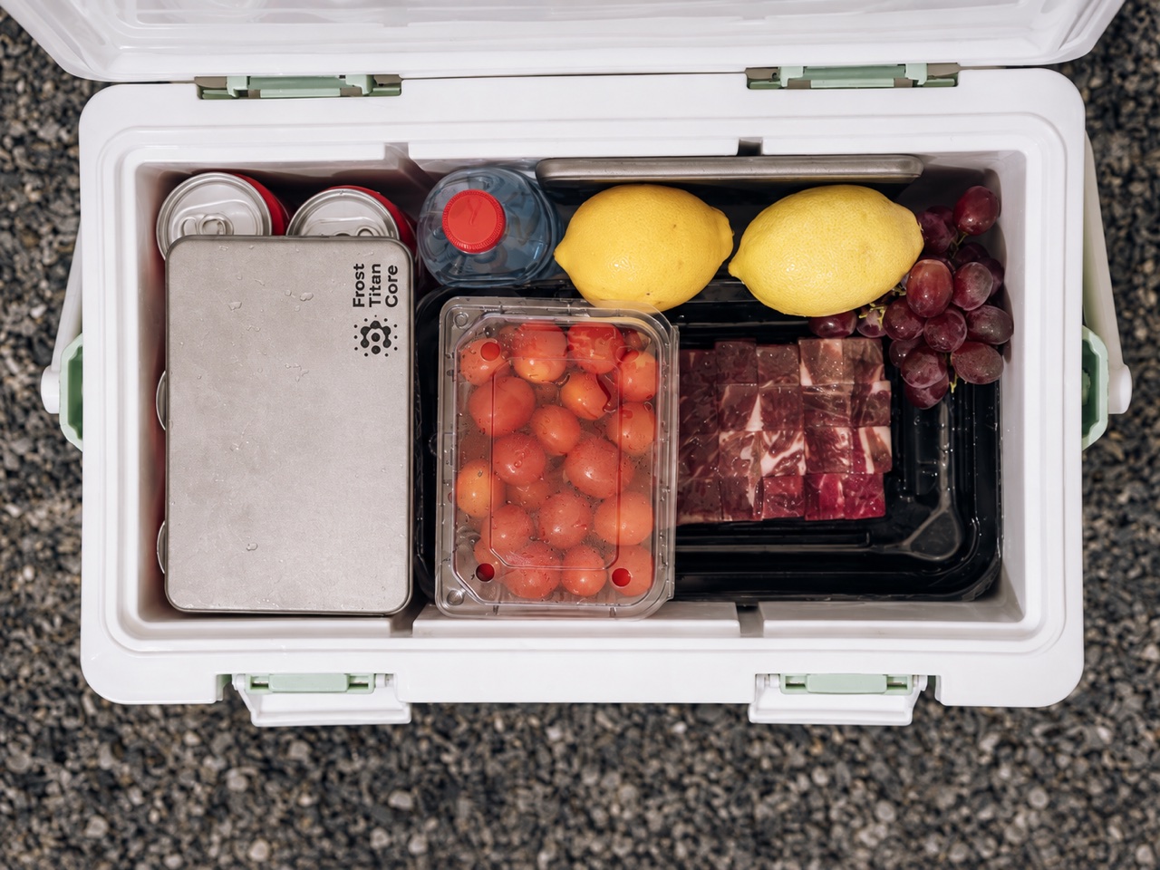 Frost Titan Core Plates packed alongside drinks and food
