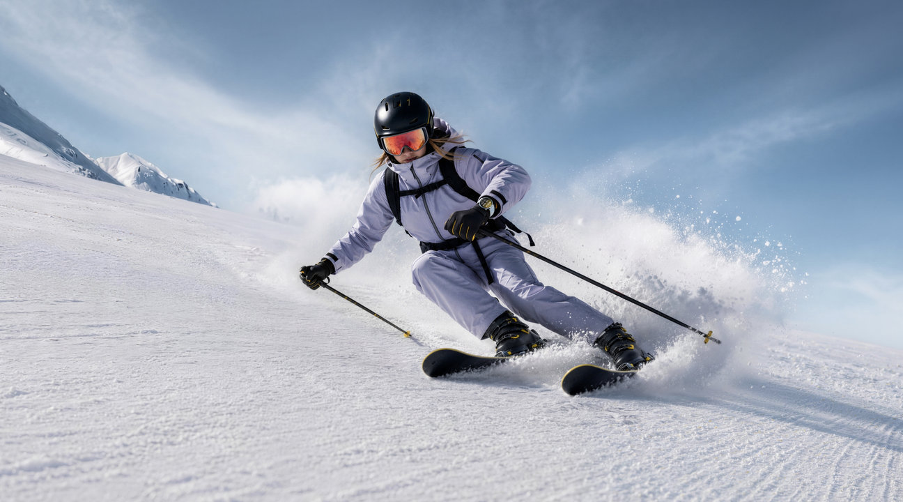 Huawei promotional photograph of a skier wearing the Watch GT 7