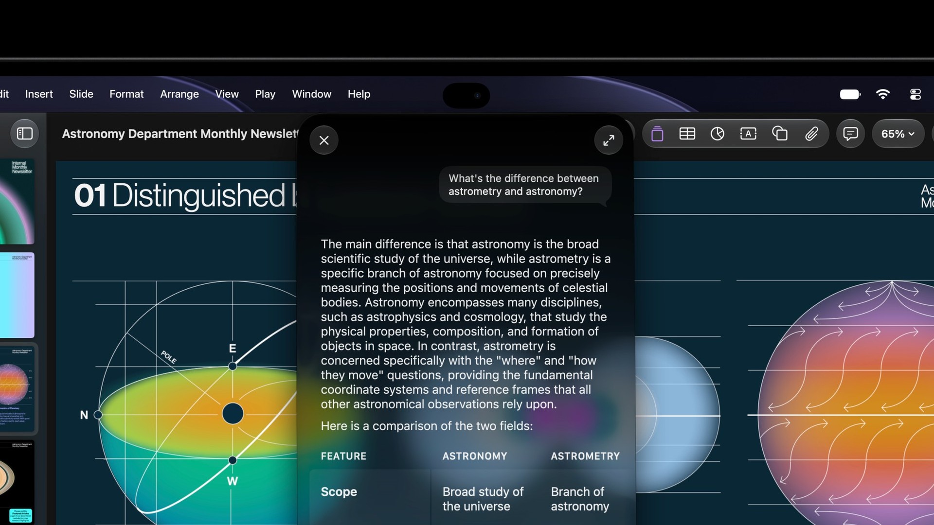 The Dynamic Island on a user’s MacBook Pro with PROLED XDR Display shows the Siri AI experience.