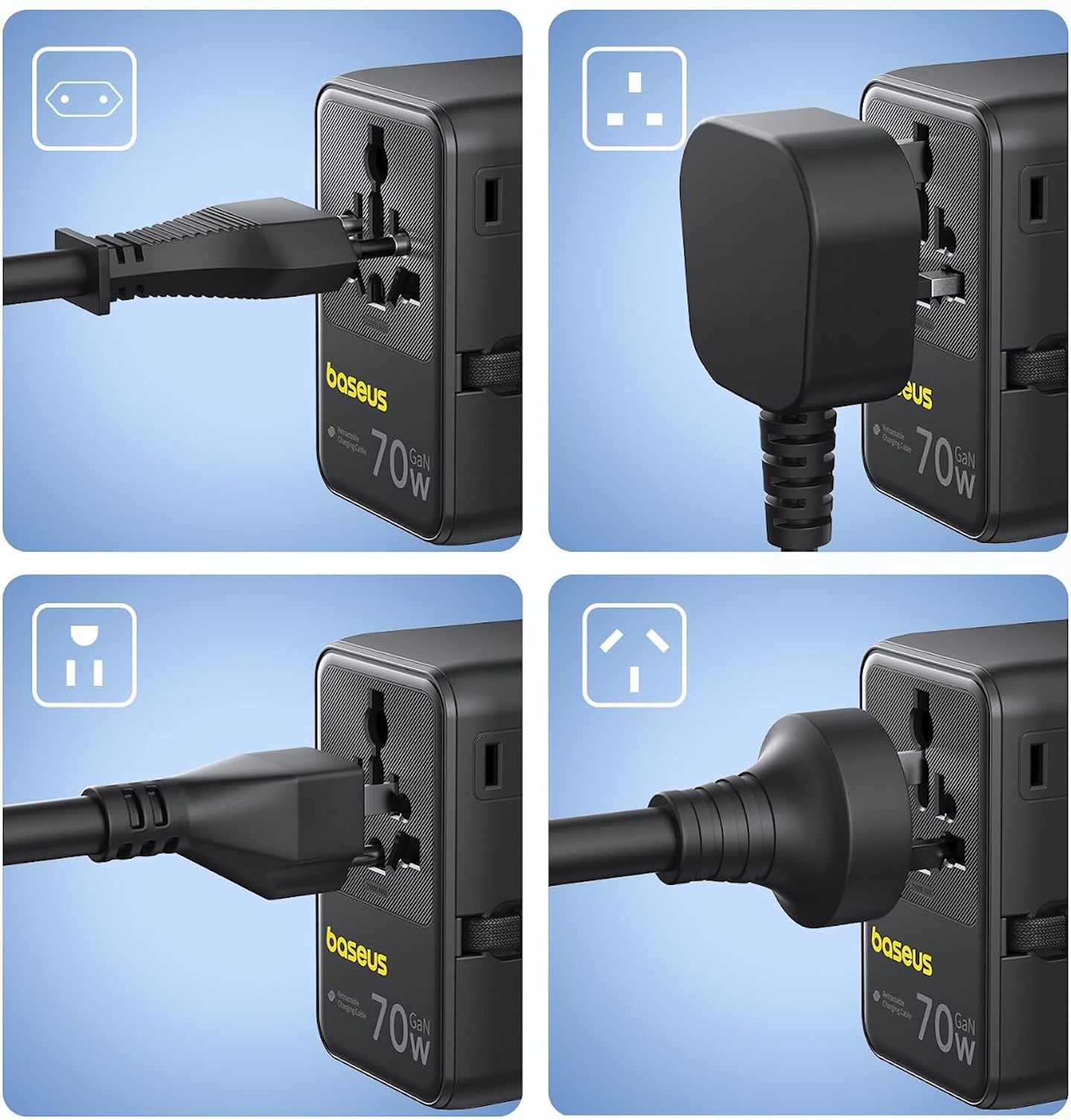 Baseus 70W Universal Travel Adapter 6 in 1 International Plug Adapter 6