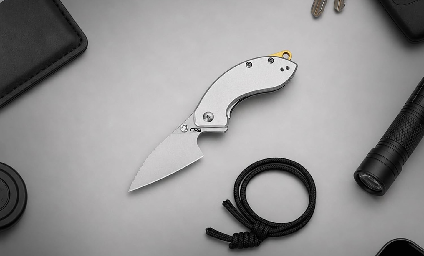 CJRB Spud Small Neck Knife with Detachable Lanyard Clip Aluminum Handle 6