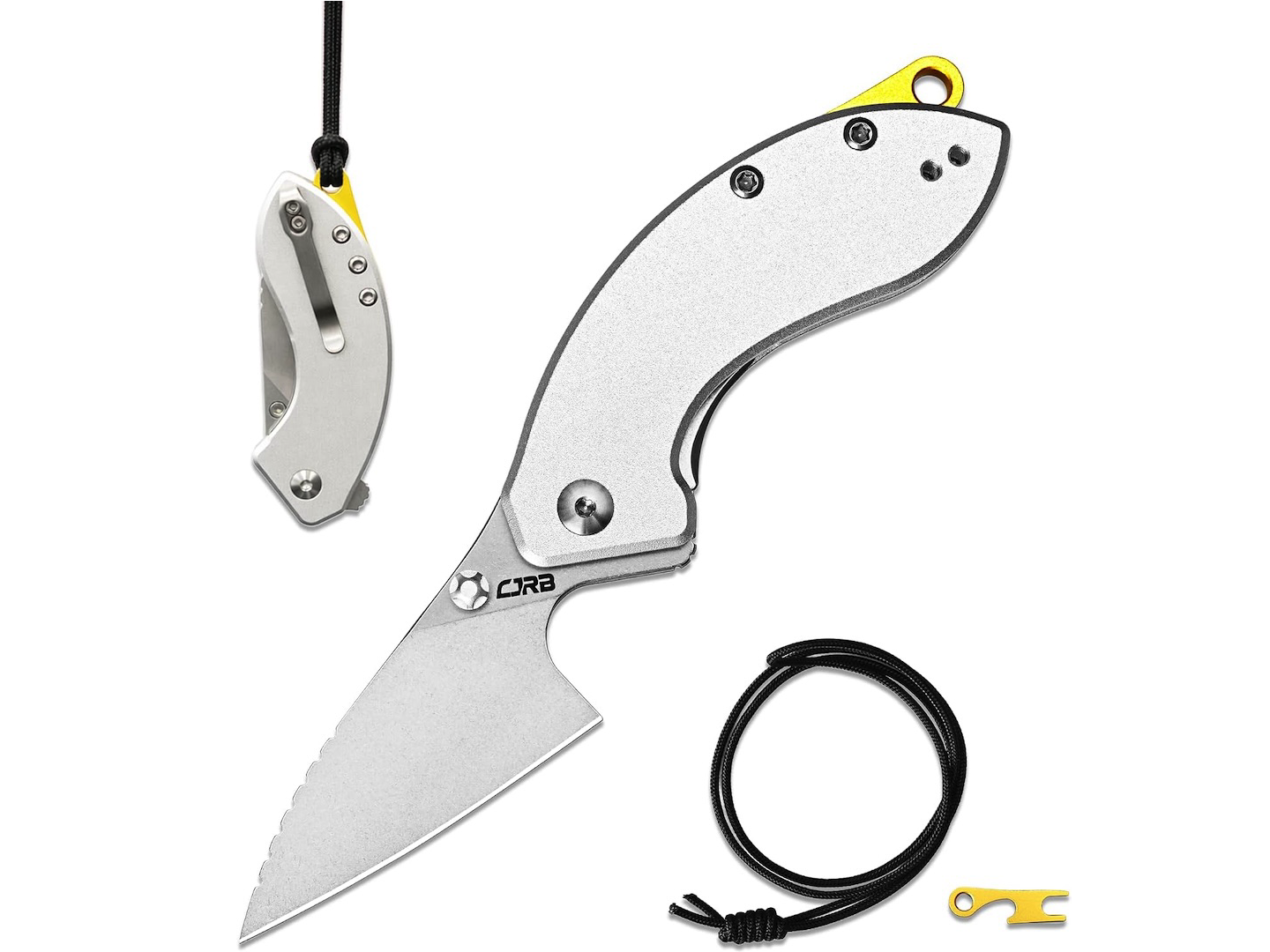 CJRB Spud Small Neck Knife with Detachable Lanyard Clip Aluminum Handle