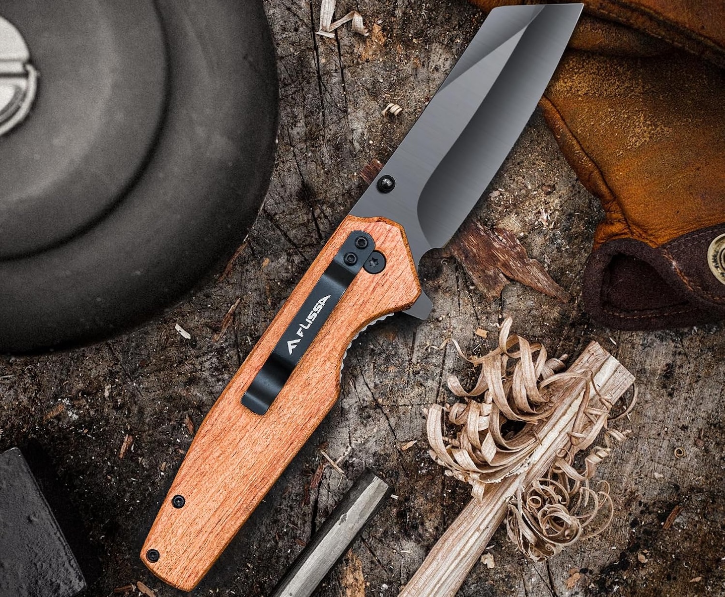 FLISSA 4 34 Inch Folding Knife Reverse Tanto Wood Handle EDC 2