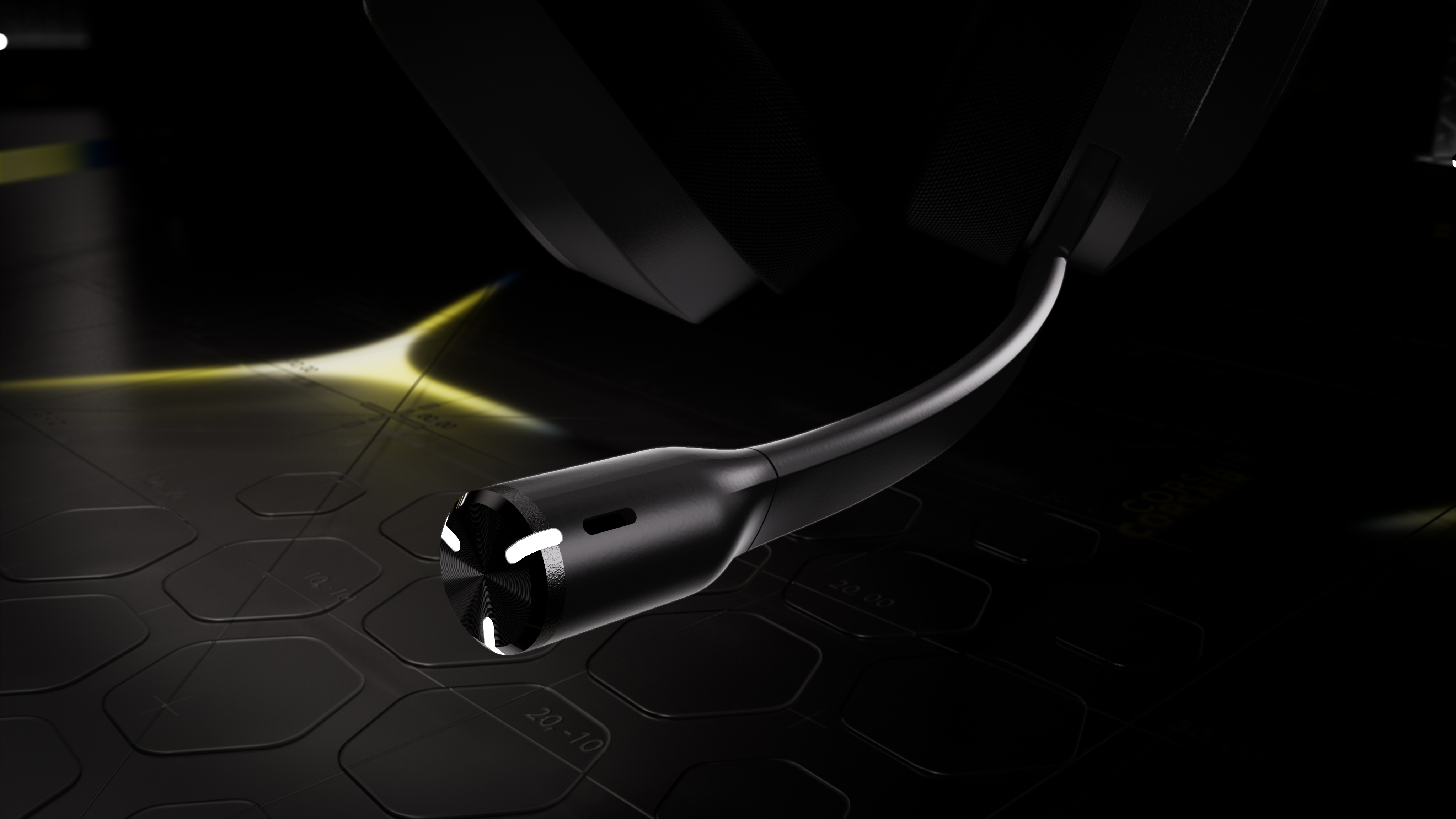 Corsair’s 10mm microphone uses a compact pop-filter design and flips upward to mute.