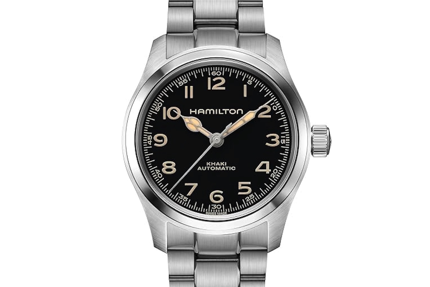 Hamilton Khaki Field Murph Automatic Mens Watch 38mm Stainless Steel Case Swiss Made Black Dial Analog