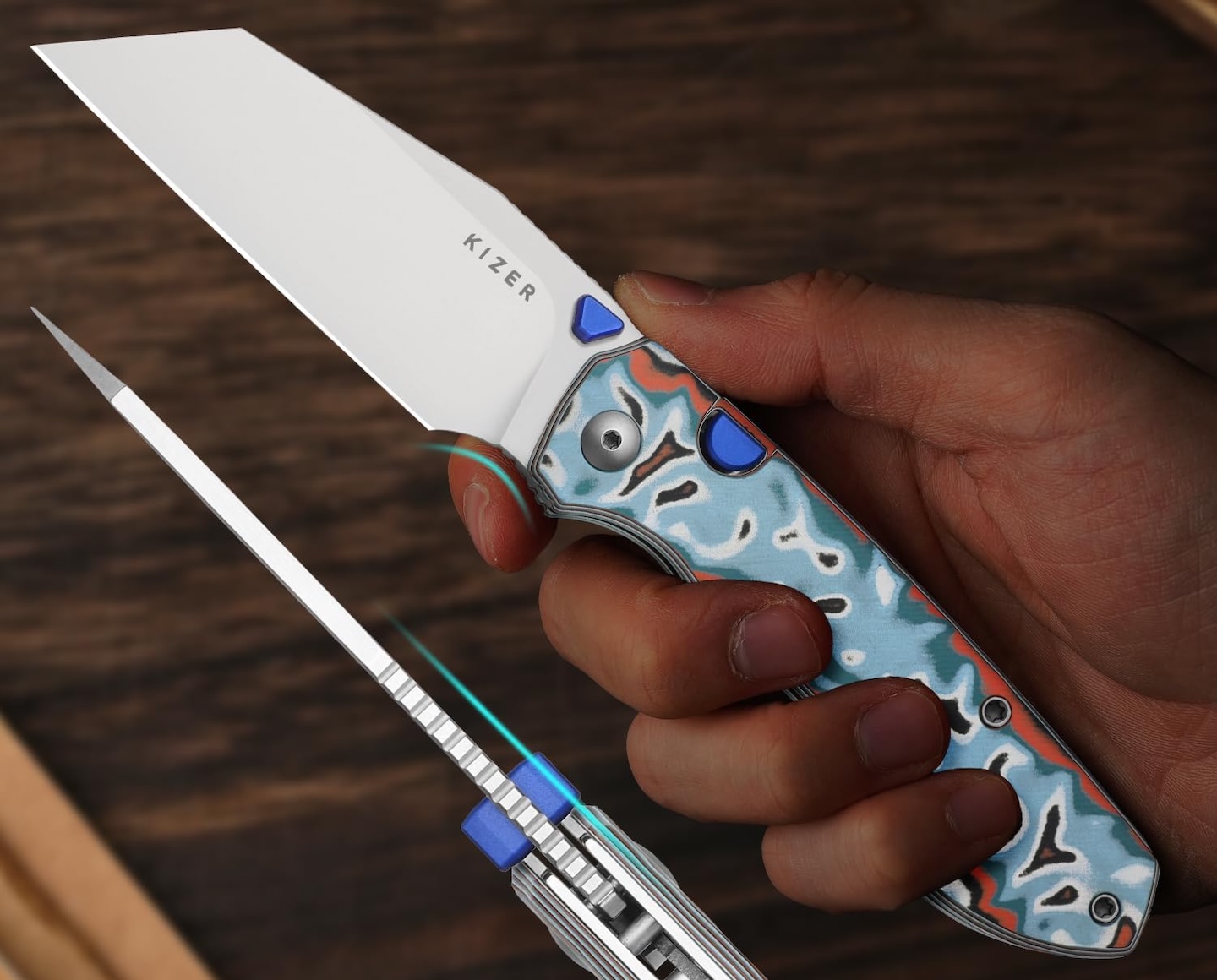 Kizer Wharning Pocket Knife N690 Blade Vortex Micarta V3738BW4 Release