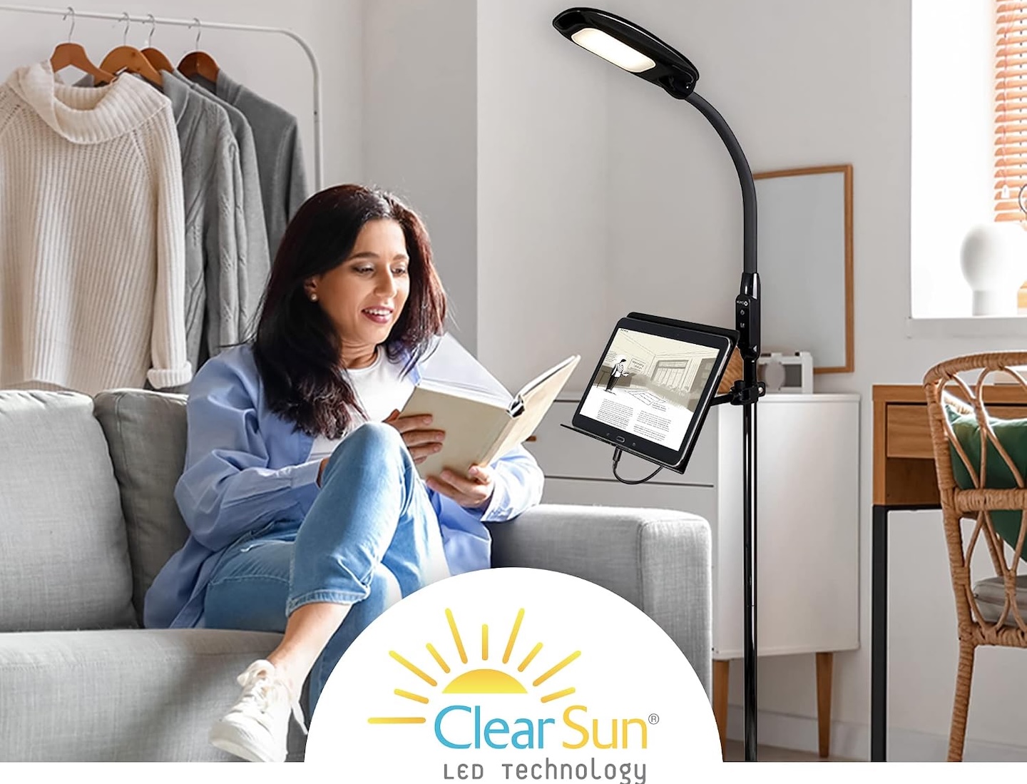OttLite LED Floor Lamp USB Tablet Stand