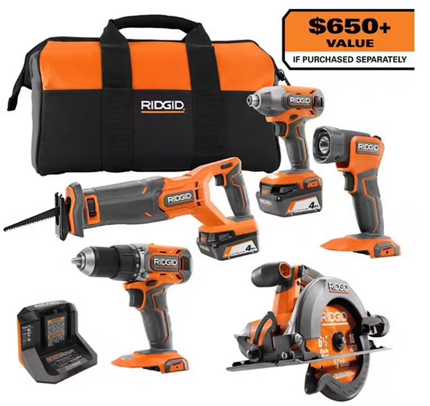 RIDGID 18V 5-Tool Combo Kit R96255