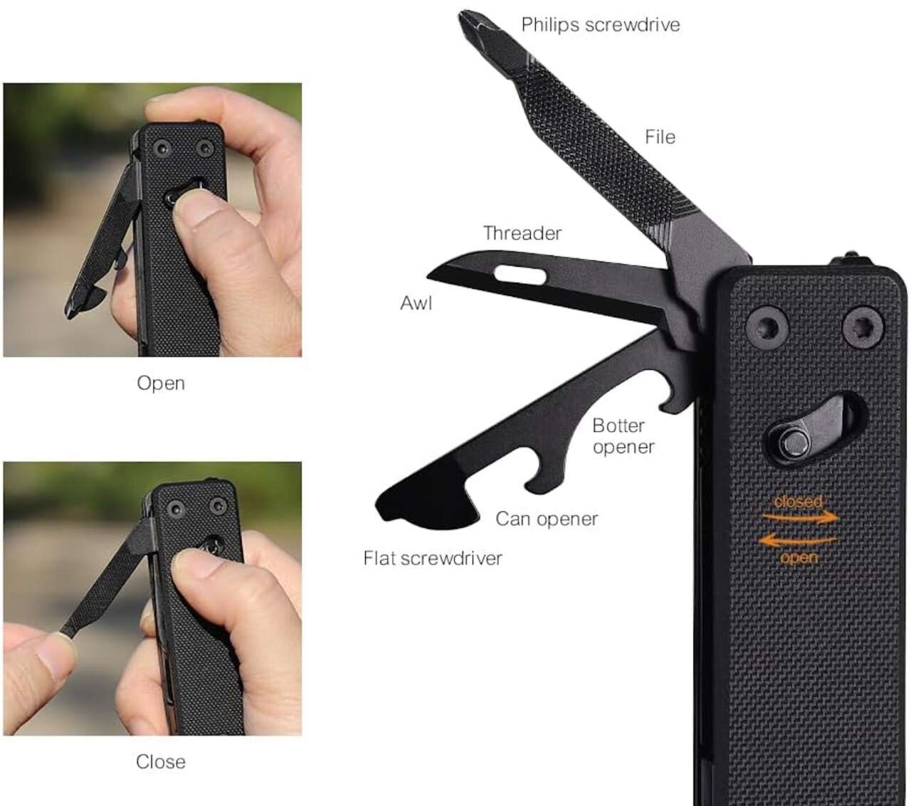 Roxon KS2E Noir D2 Blade 13 in 1 Mini Pocket tool Features