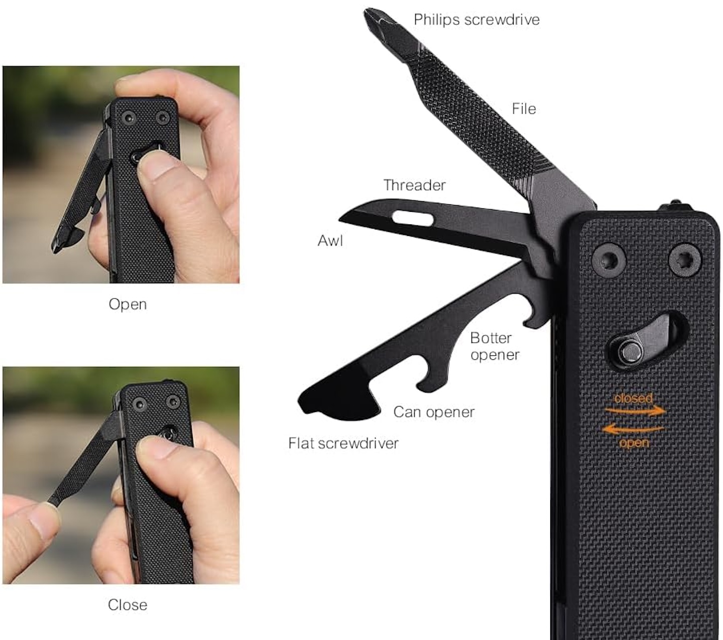 Roxon KS2E Noir D2 Blade 13 in 1 Mini Pocket tool Features