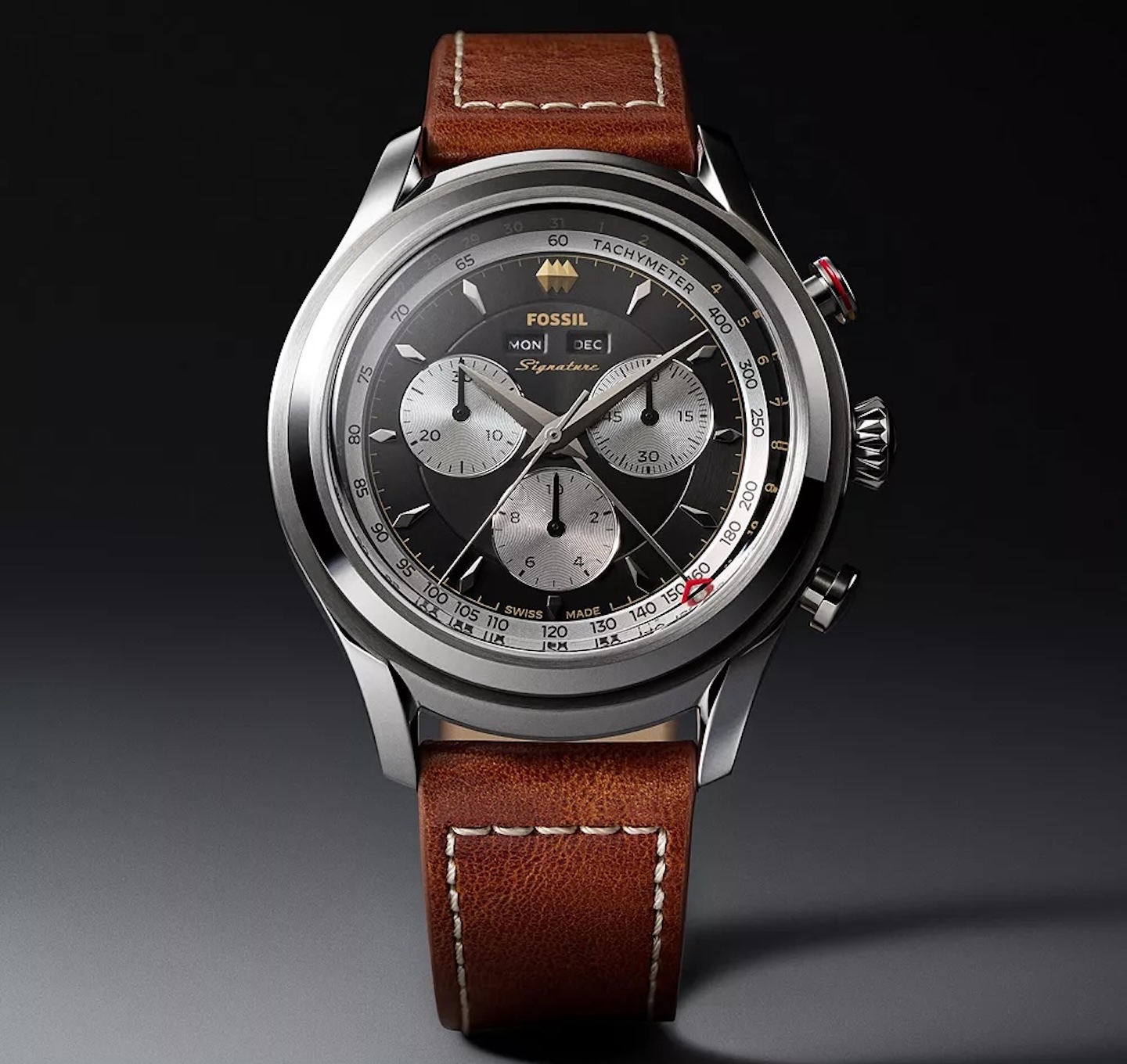 Signature CS 1 42mm Master Calendar Chronoquartz Brown Leather Watch