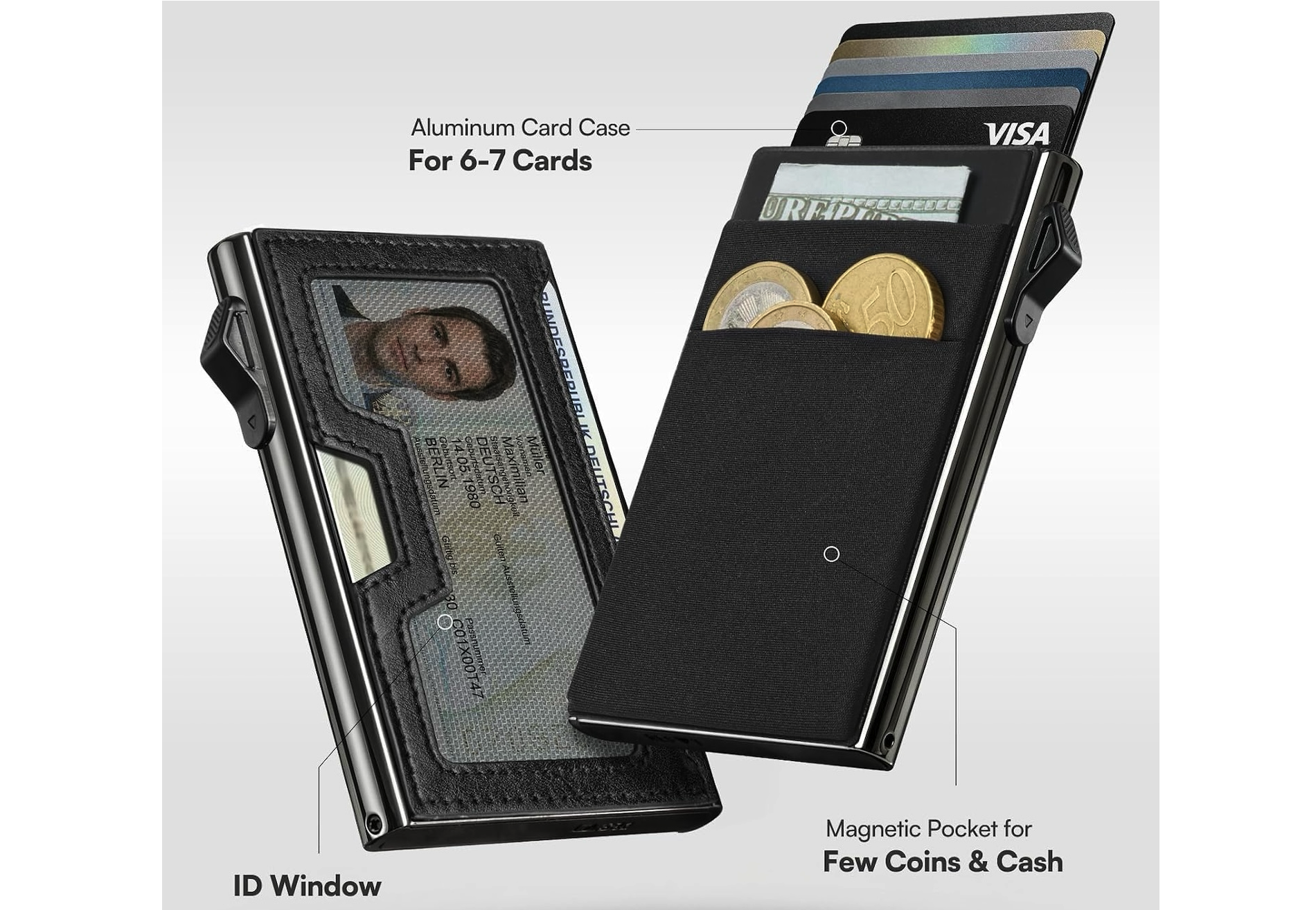 Swlmwalt Pop Up Wallet For Men Minimalist Aluminum RFID Blocking Card Holder Specs