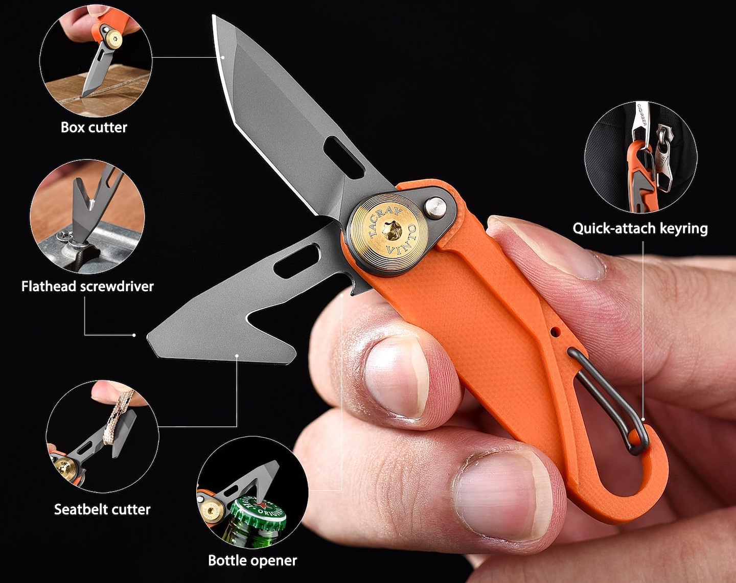 TACRAY Vinto 5-in-1 Keychain Multitool Mini Pocket Knife 1.5 Inch Blade Original